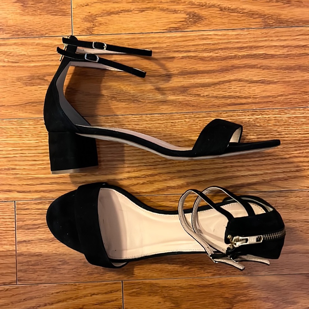 Black Suede J Crew Sandals, small block heel - Size 10